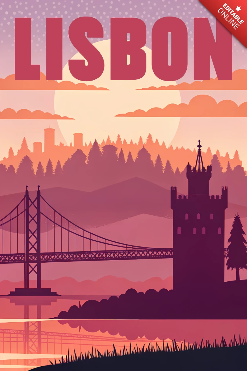 Lisbon Sunset Design Template for Travel Posters