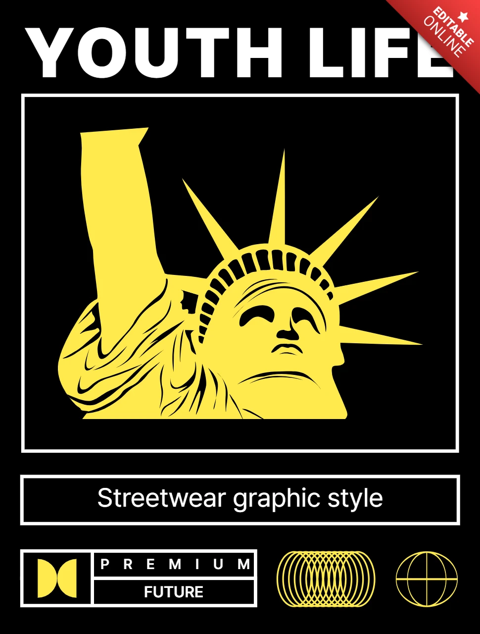 Streetwear-Designvorlage mit Freiheitsstatue für Bekleidung und Merchandising