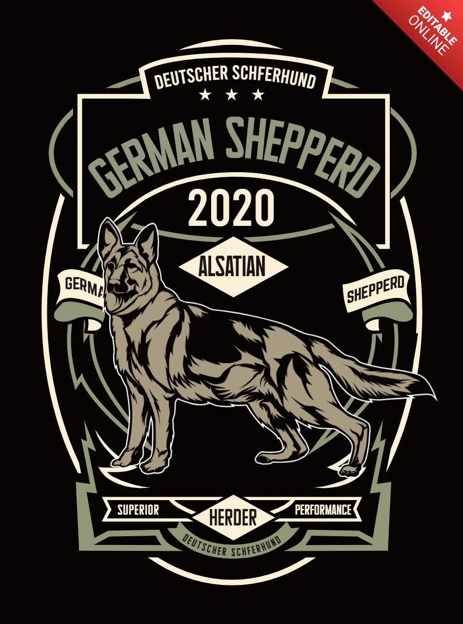 Pastor alemán retro plantilla de diseño de camiseta