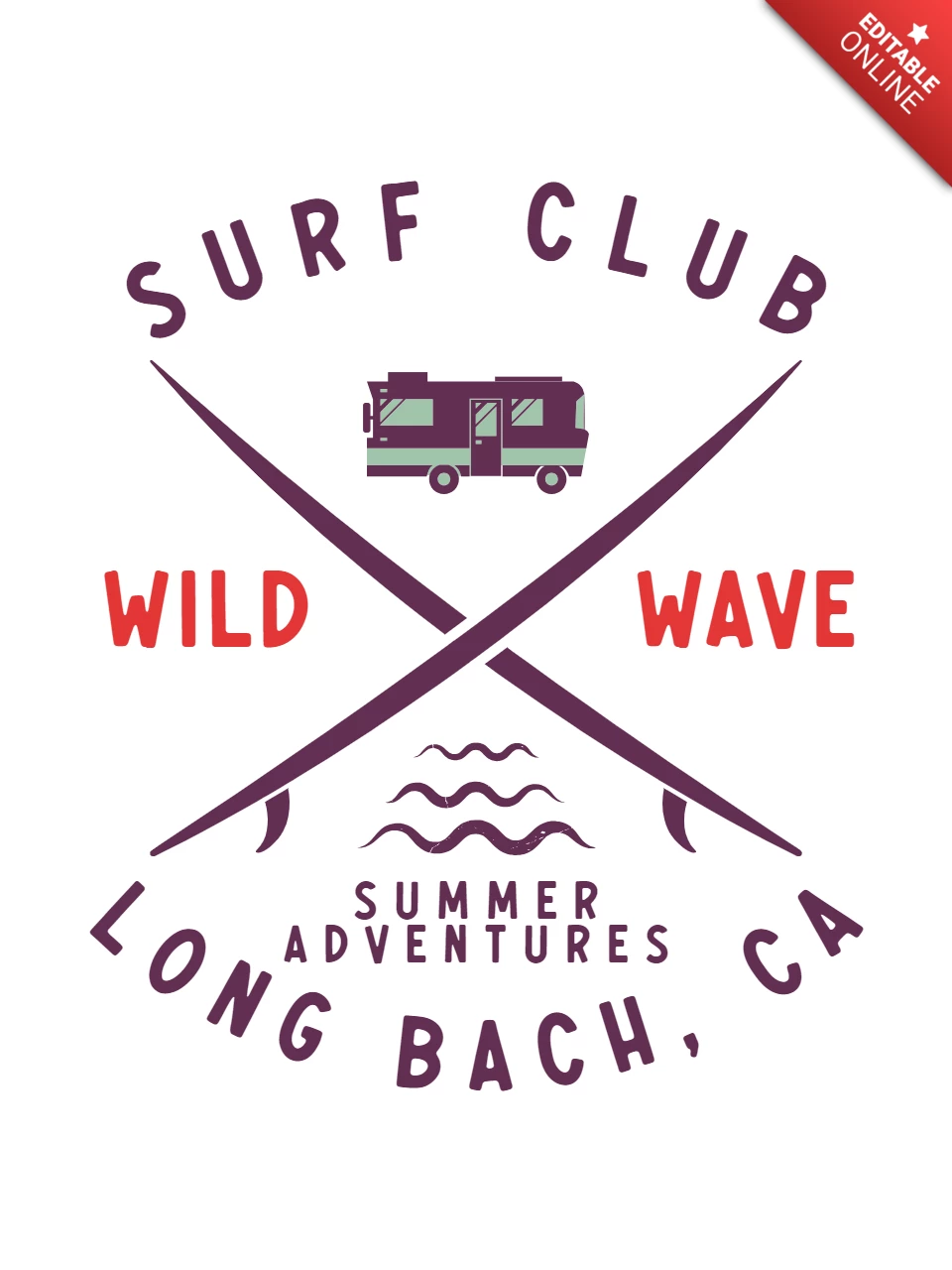 Surf Club Summer Adventures T-shirt Template Design