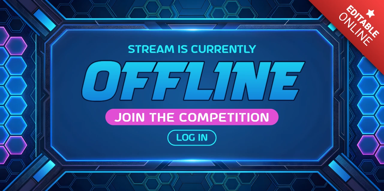 Futuristisches Offline-Stream-Design-Template mit neonfarbenen hexagonalen Elementen
