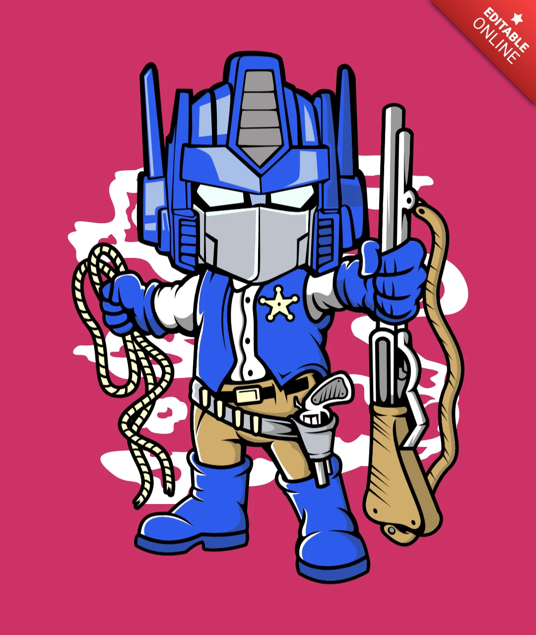 Optimus Cowboy Comic Caricature Pop Culture T-Shirt Design Template