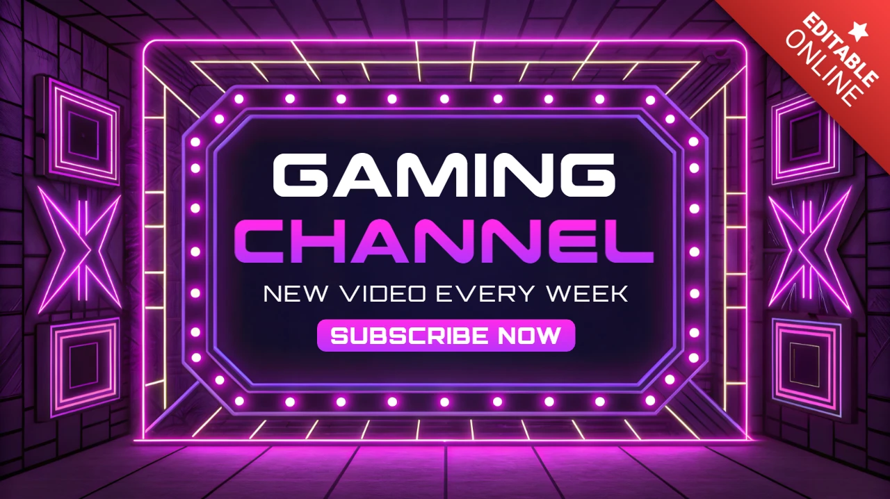 Purple Neon Gaming Channel Design Template for Video Promotion