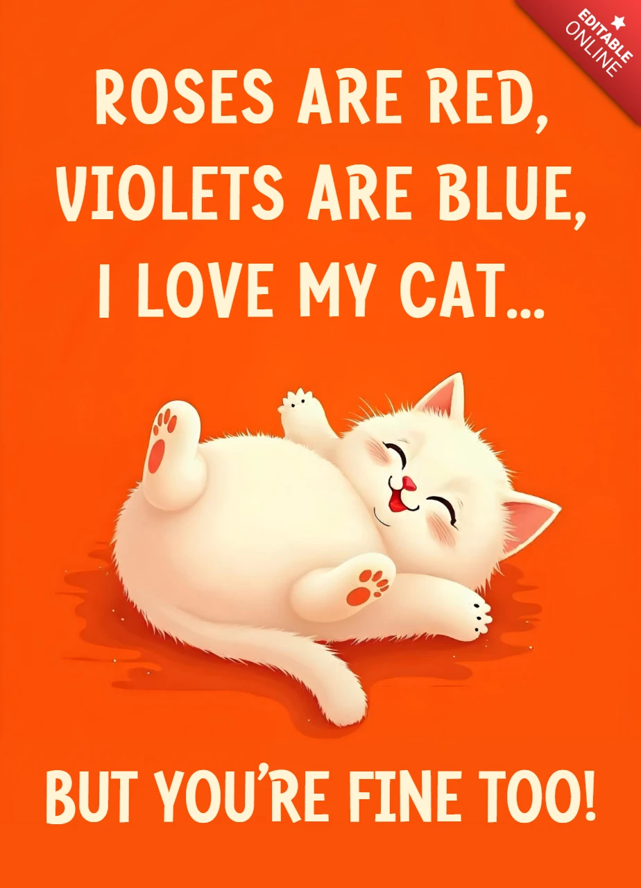 Funny Orange Valentine's Card Template With A Cute Kitten