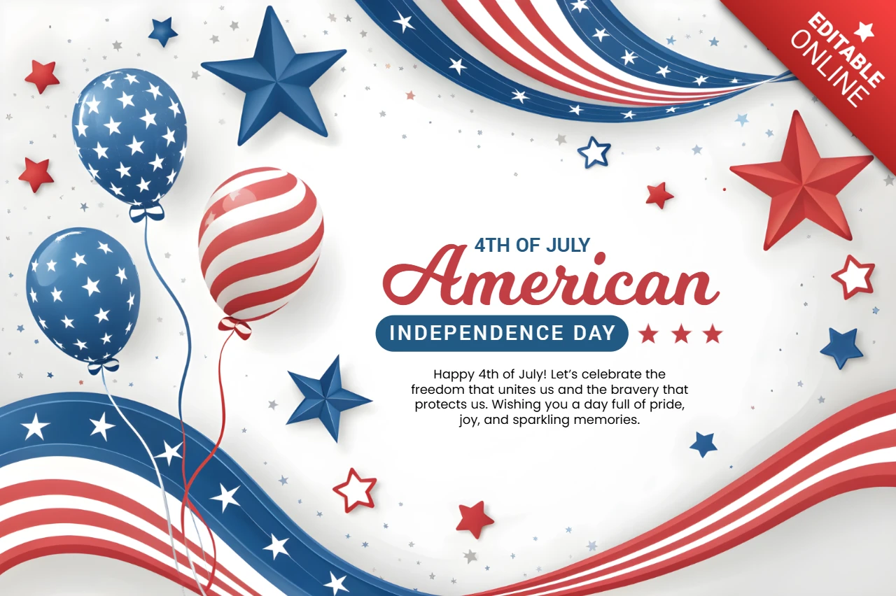 Template de celebração do dia da independência de 4 de julho com design 3d alegre.