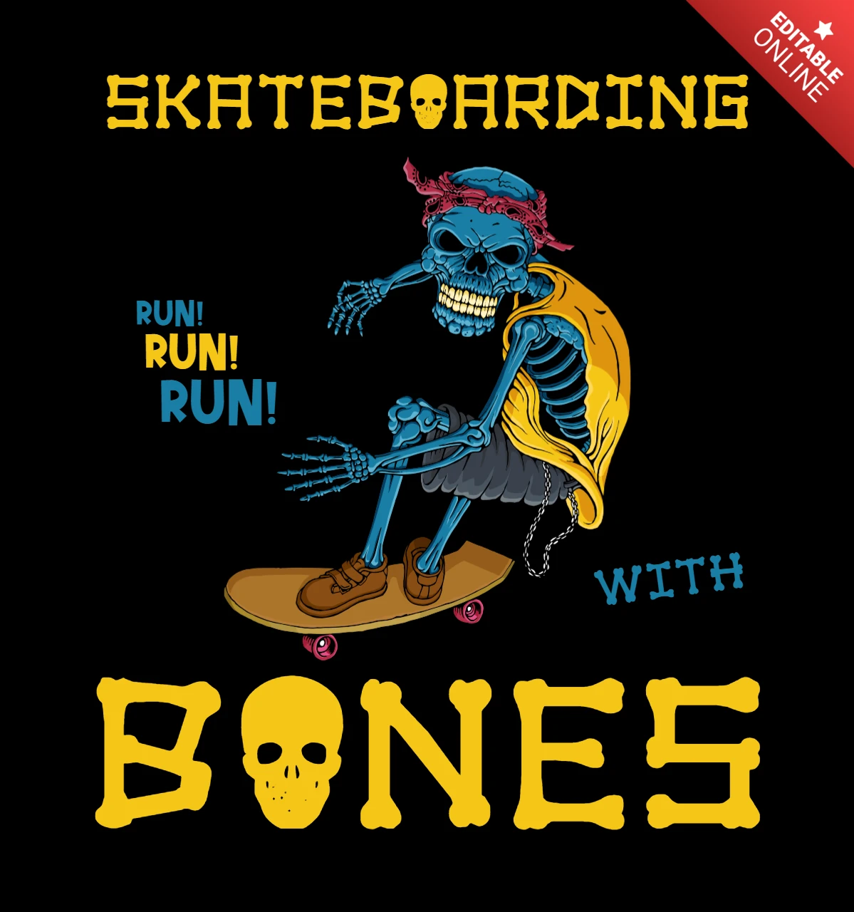 Skateboarding Bones Design Template for Edgy Apparel
