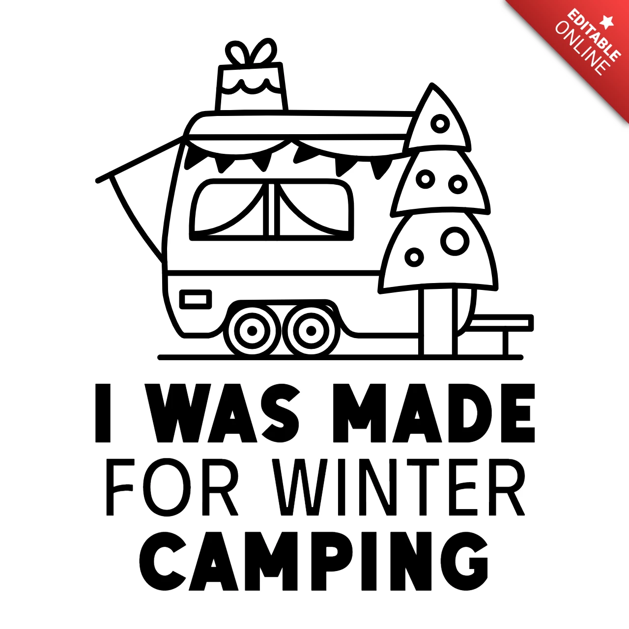 Winter Camp RV Trailer Silhouette Line Art Logo Template Design