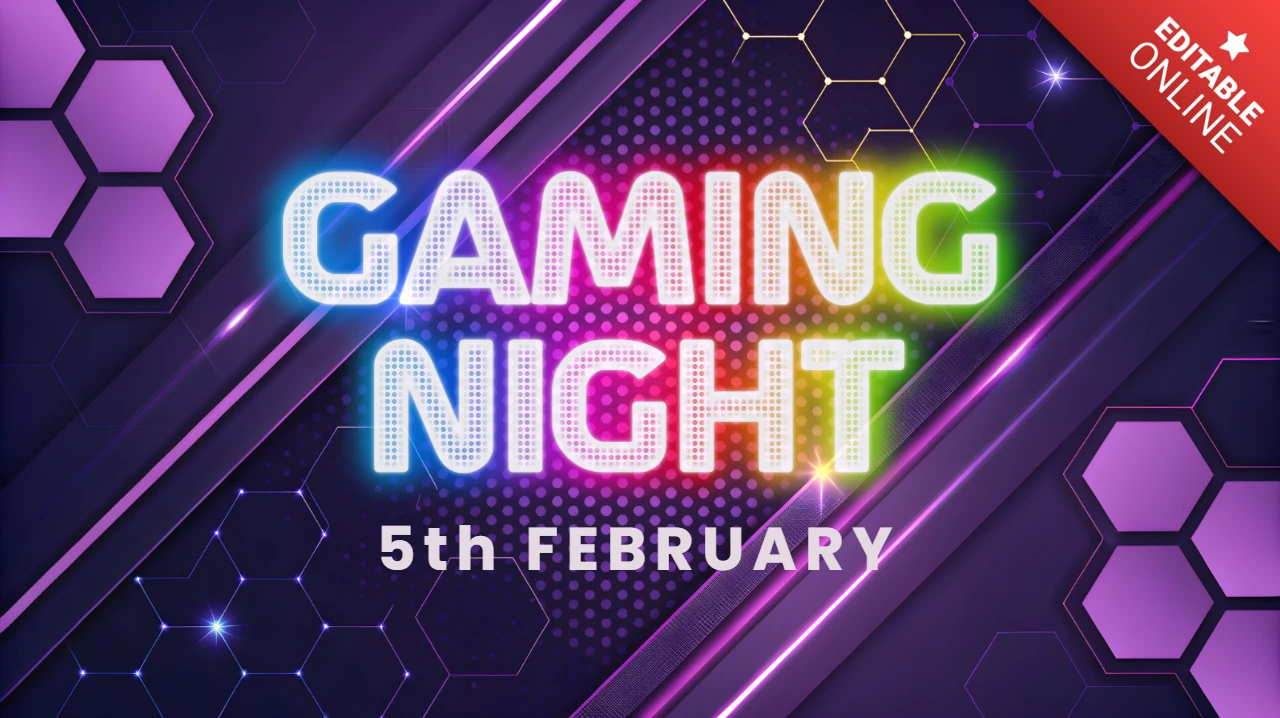 MK8 Style Neon Gaming Design Template with Hexagonal Patterns