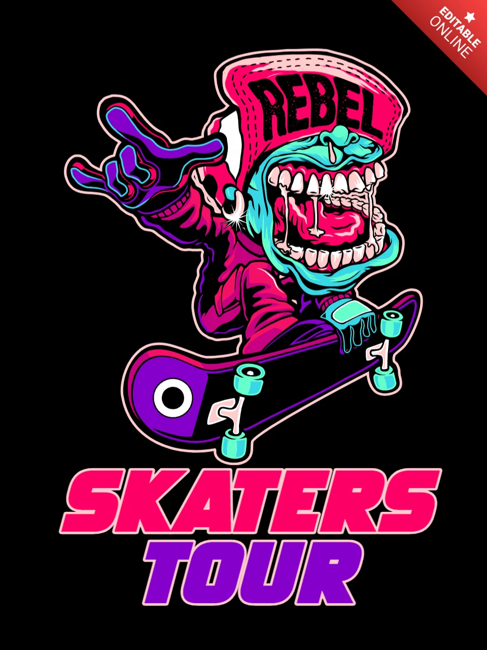 Skaters Tour Skateboard T-shirt Design Template