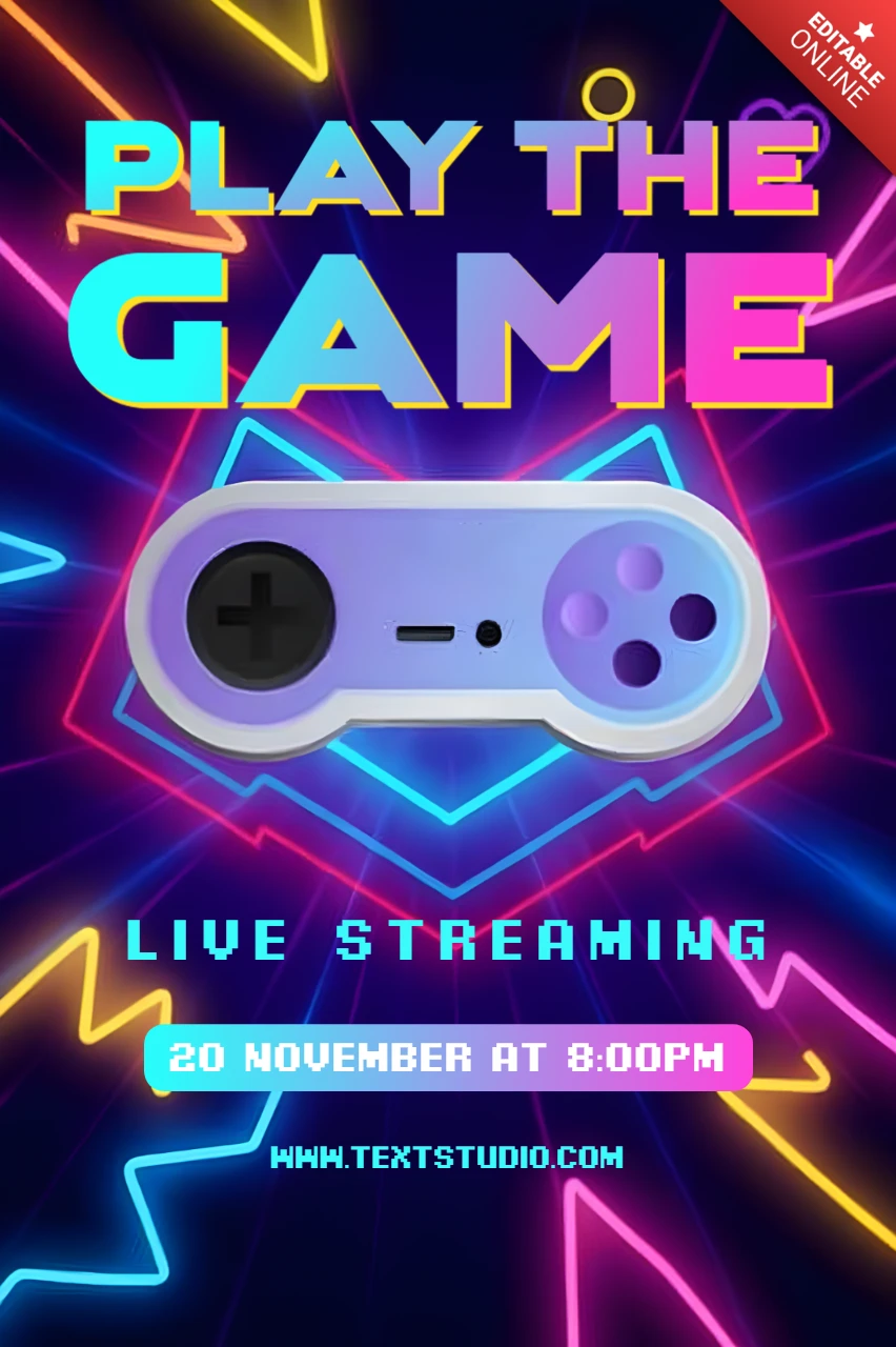 Modèle de conception de streaming en direct de contrôleur de jeu néon pour la promotion d'événements