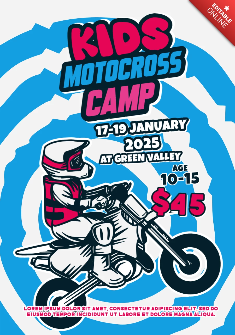 Kids Motocross Camp Poster Design Template