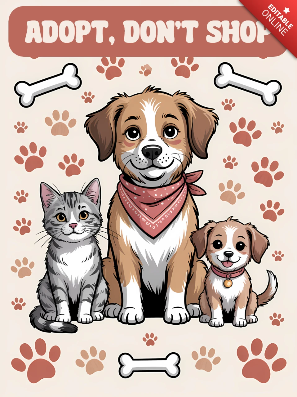 Adote, não compre, modelo de design de animais para cartazes de adoção de pets