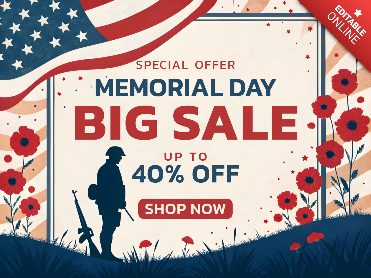 Memorial Day Sale Design Template - Vintage Americana Style with Patriotic Elements