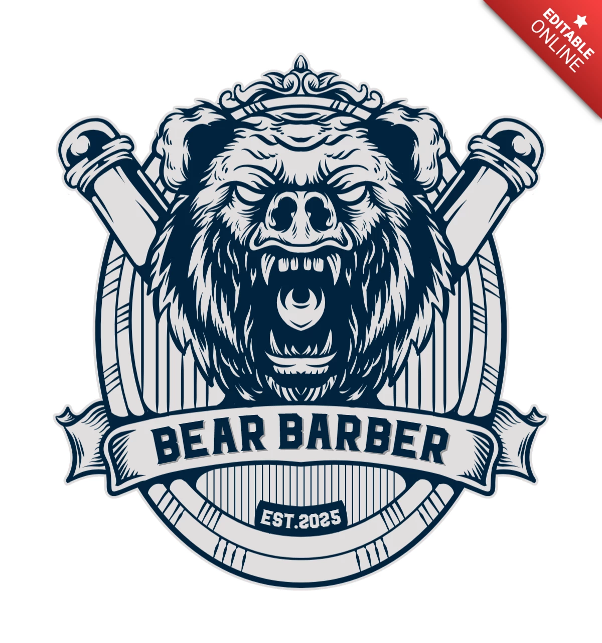 Vintage Retro bear barbershop logo design