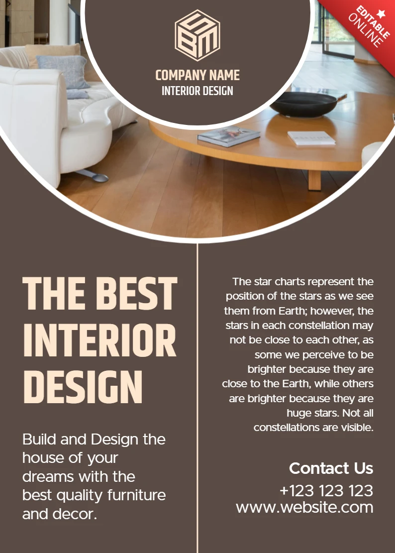 Modern Interior Design Template for Elegant Home Decor Brochure in Brown Shades