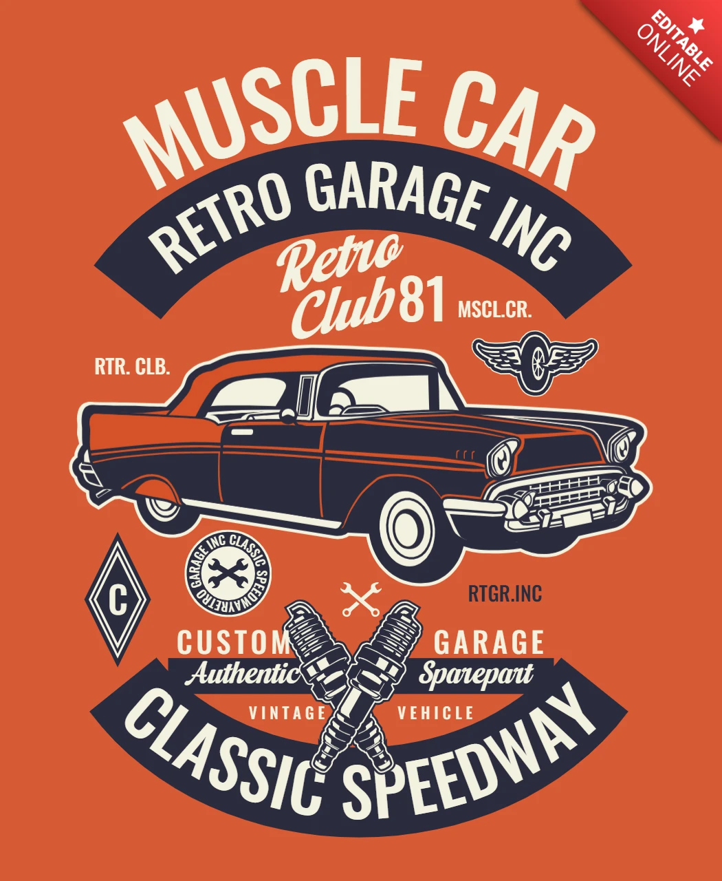 Muscle Car Retro Garage T-shirt Design Template