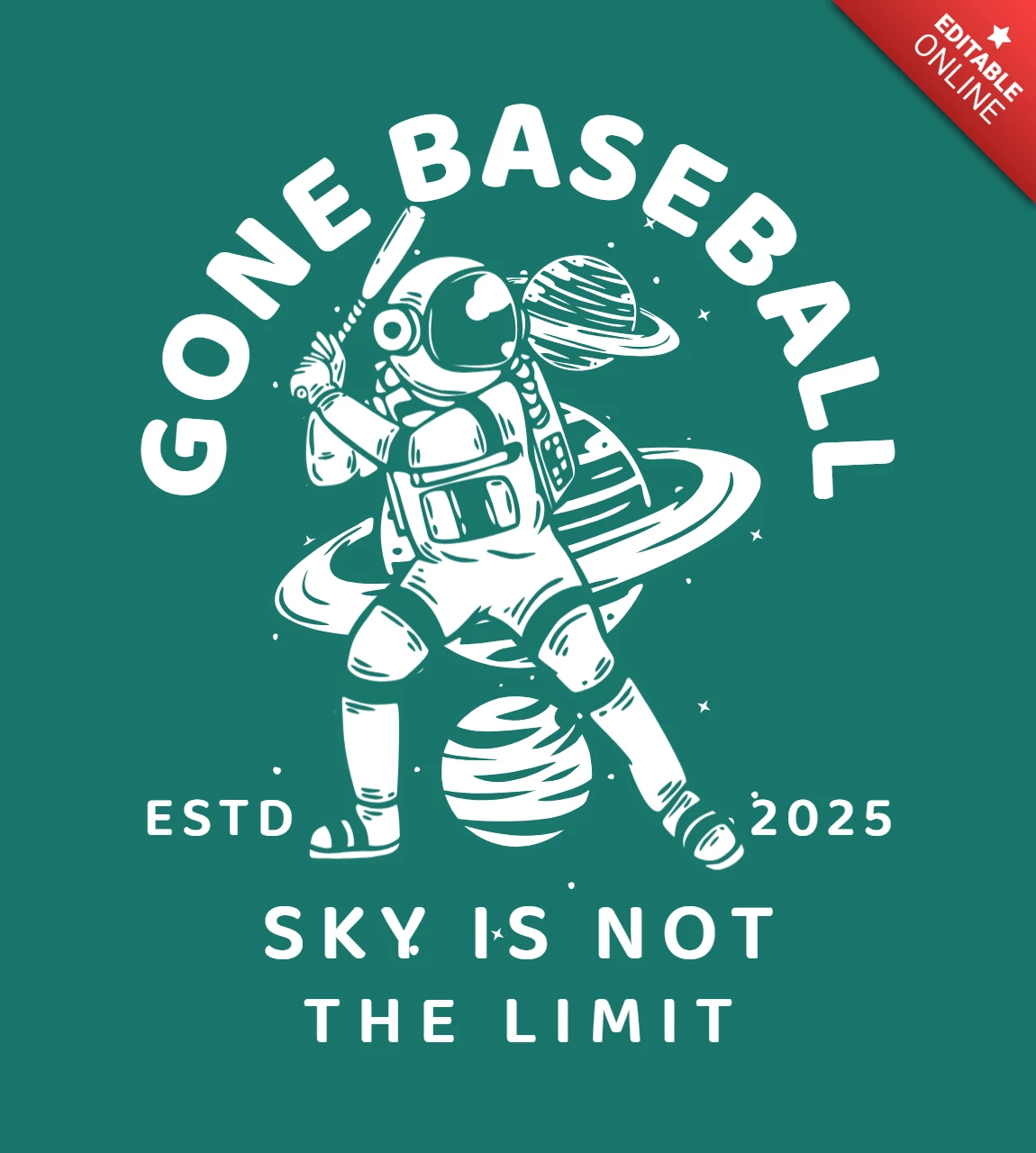 Astronaut Playing Baseball Vintage T-shirt Design Template