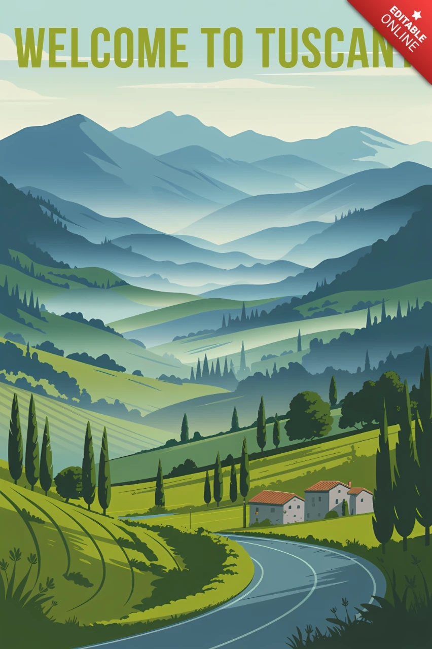 Template de design de paisagem vintage da Toscana para pôsteres de viagem