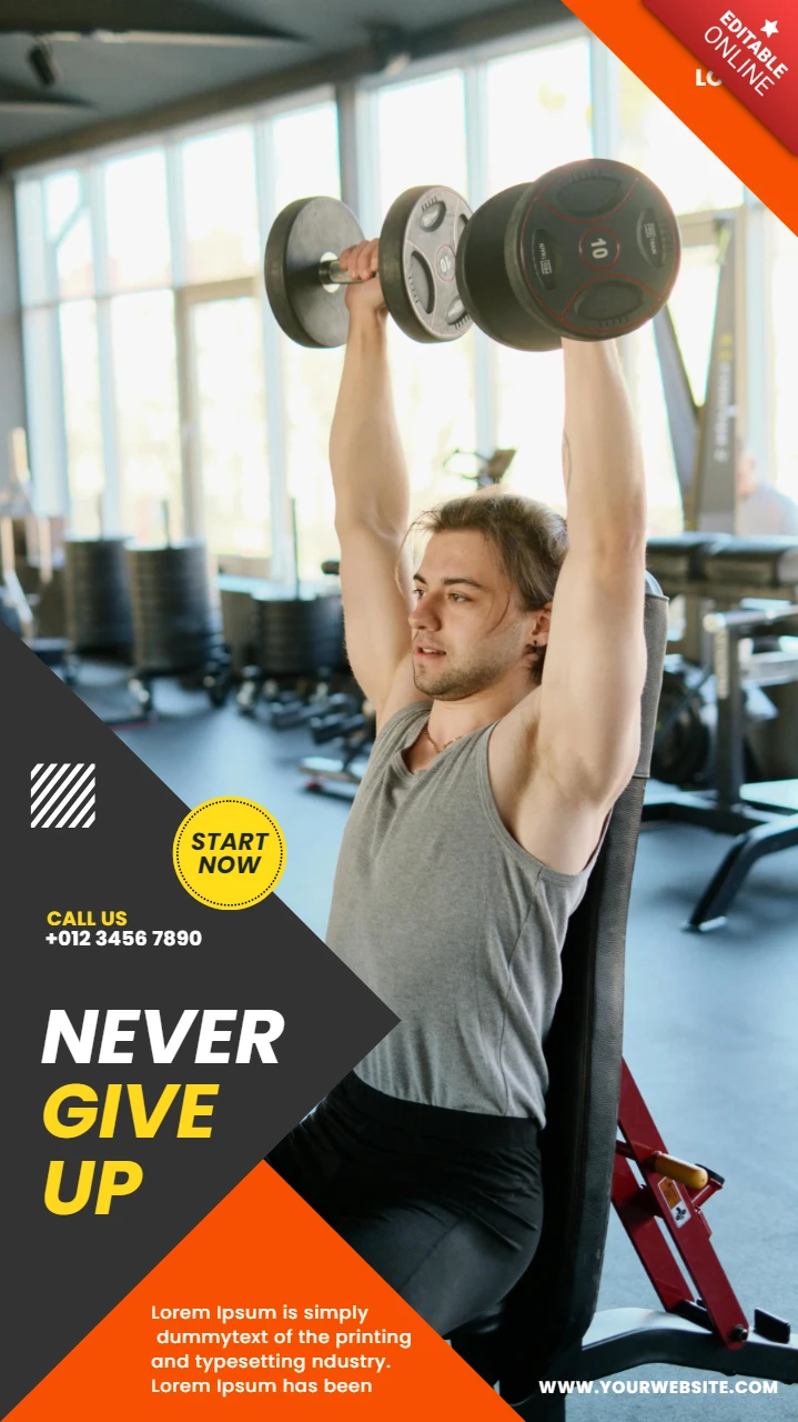 Never Give Up Body Building Instagram Story Post Design Template