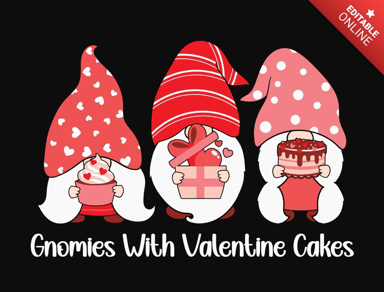 Three Gnomies With Valentine Cakes T-Shirt Template