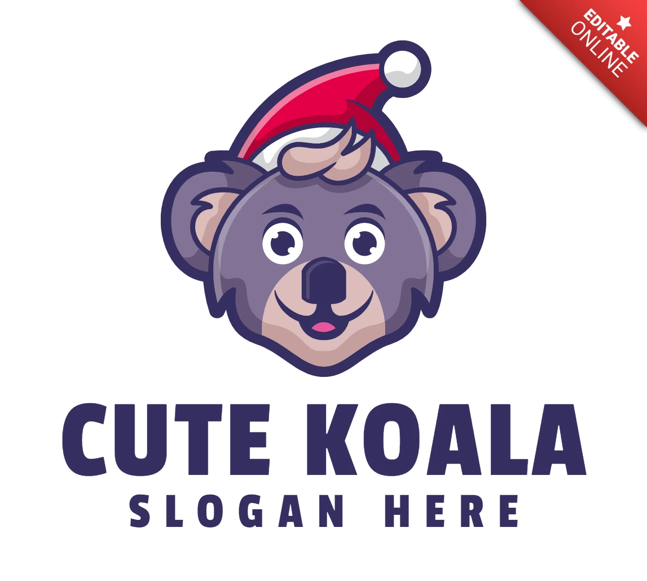 Cute Christmas Koala Logo Design Template