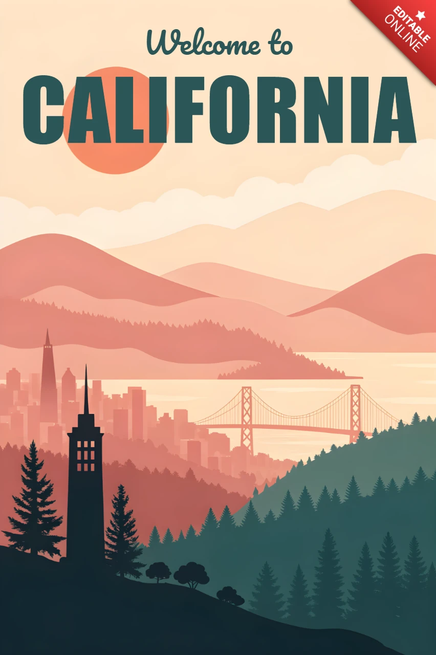 Modèle de design vintage de paysage californien pour affiches