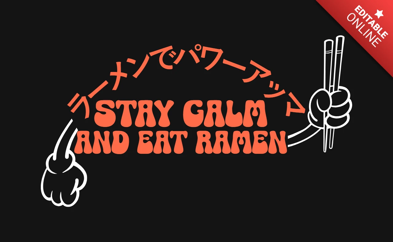 Restez calme et mangez des ramen, modèle de design de t-shirt pour les amateurs de cuisine japonaise.