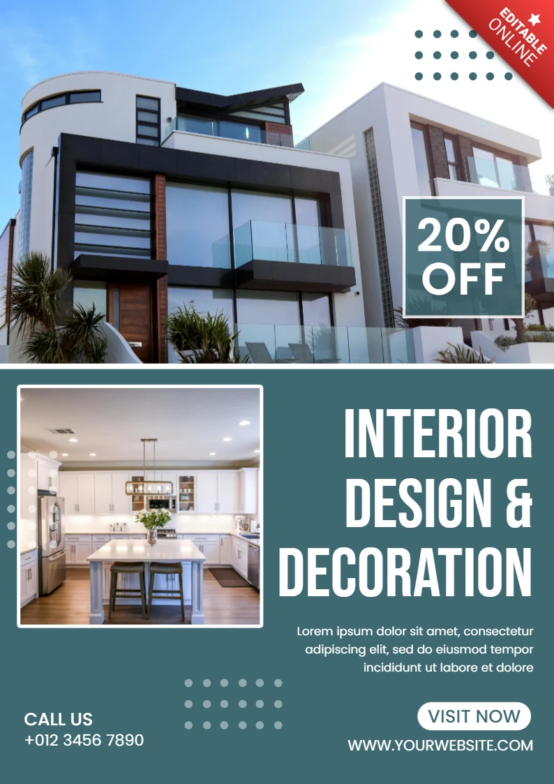 Modernes Innendesign-Vorlage für Werbeflyer mit elegantem Wohnaccessoires