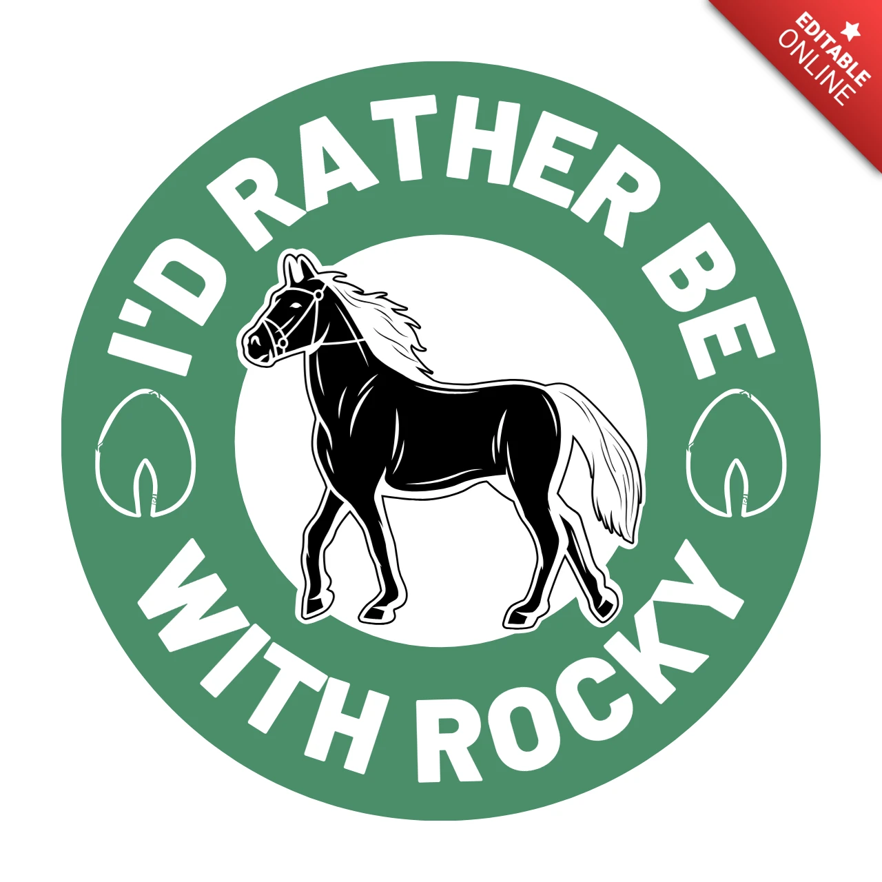 Equestrian Themed Design Template: 'I'd Rather Be With Rocky' Graphic Style