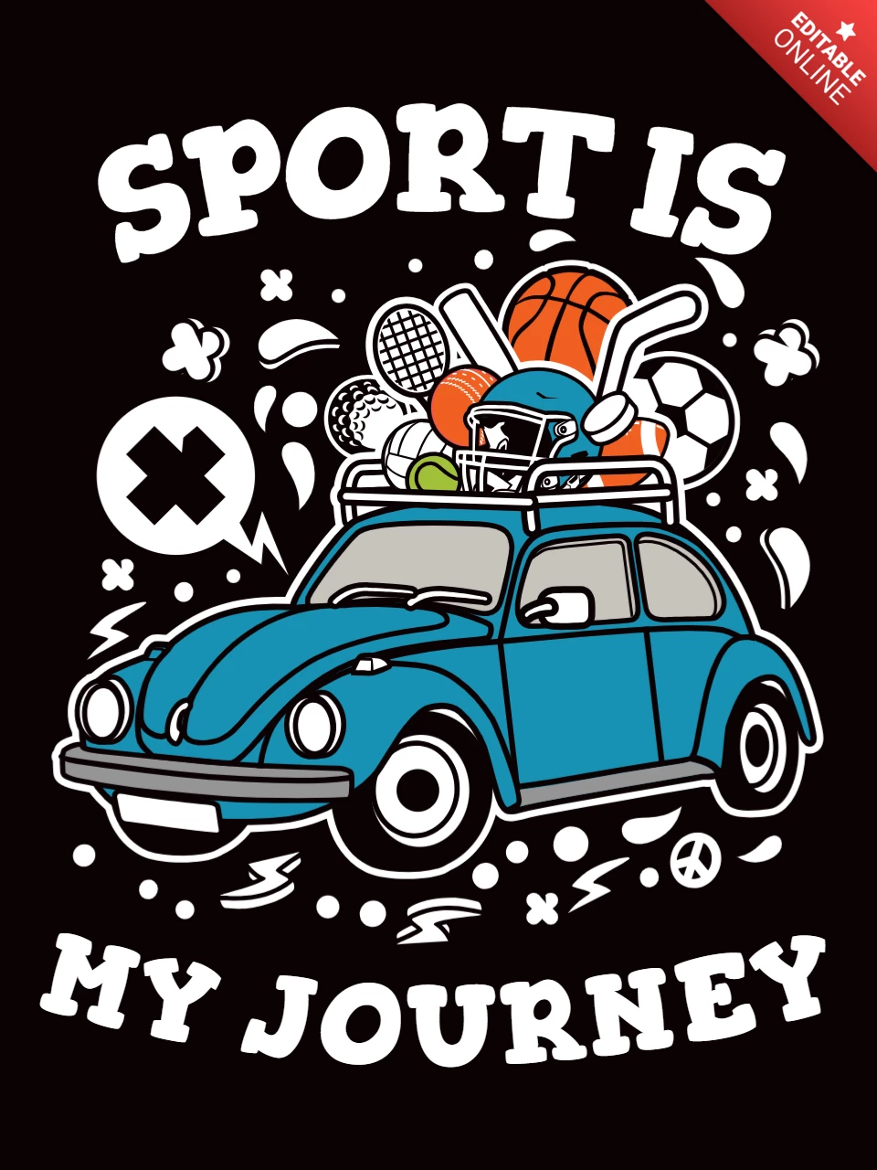 Esporte é minha jornada modelo de design de camiseta de carro de desenho animado