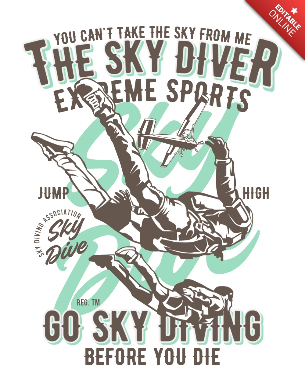 T-Shirt-Designvorlage für Fallschirmspringer und Extremsportler