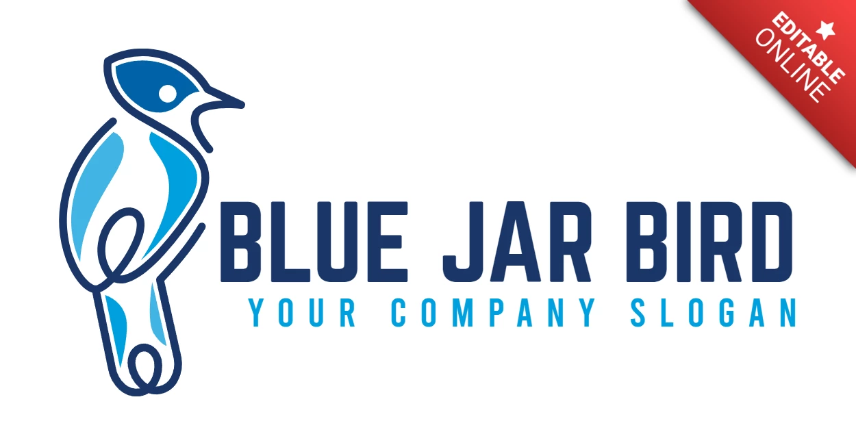 Blue Jar Bird Line art Logo Design Template