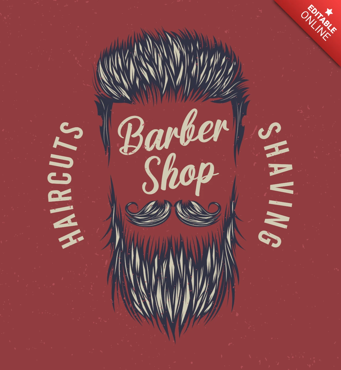 Modelo de design de camiseta de barbearia com barba hipster