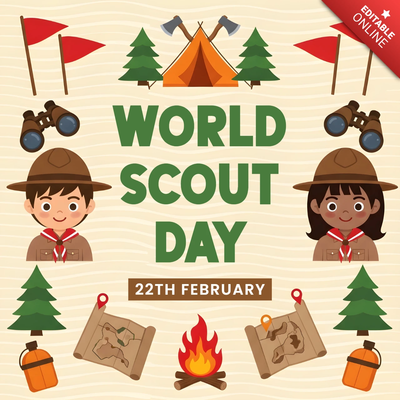 World Scout Day Celebration Design Template for Kids' Event Poster