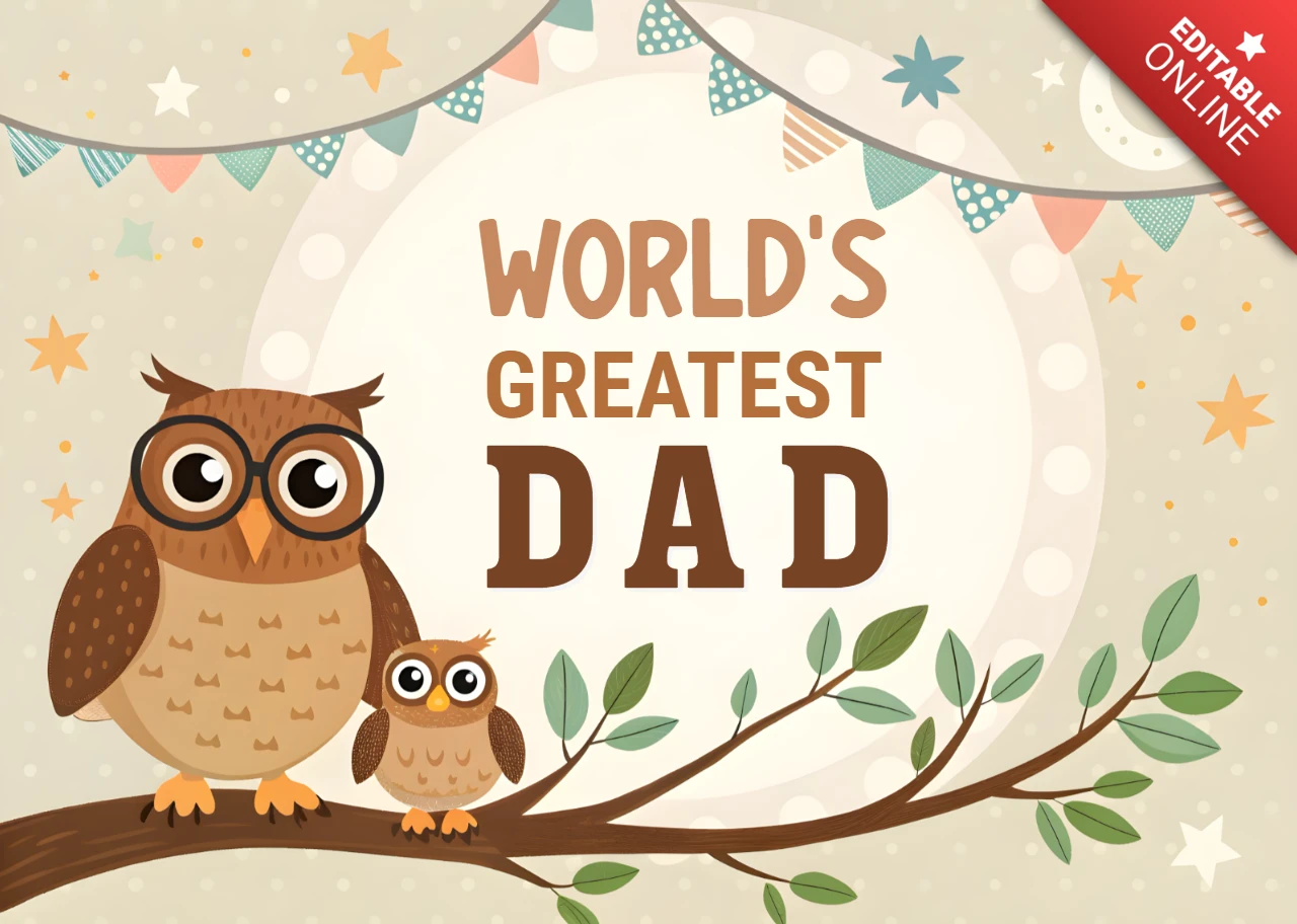 Whimsical Owl Father's Day Template Design for Celebrating the World's Greatest Dad