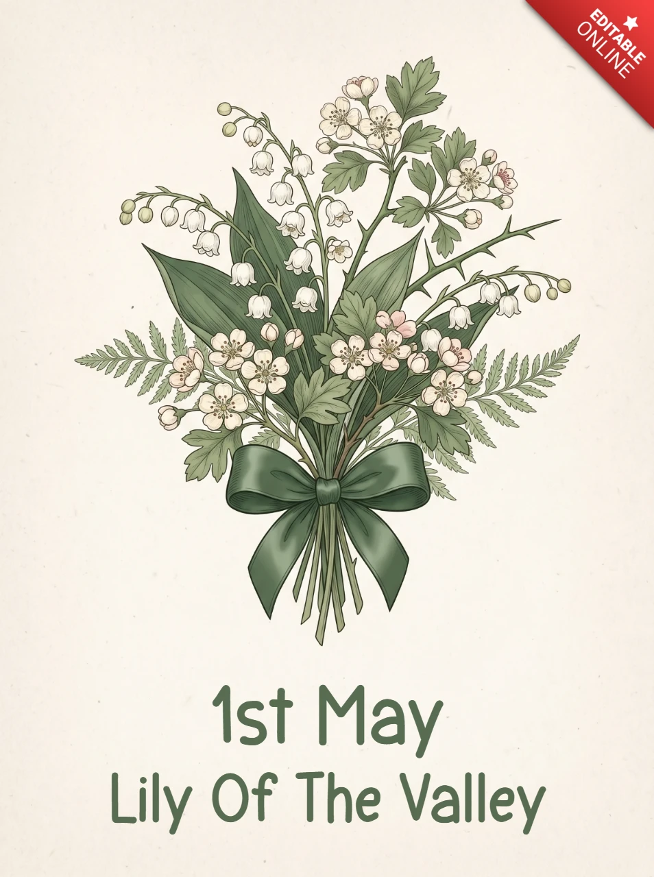 Affiche de muguet — art mural de fleur de naissance de mai présentant des fleurs blanches, des feuilles vertes et un renouveau symbolique du printemps.