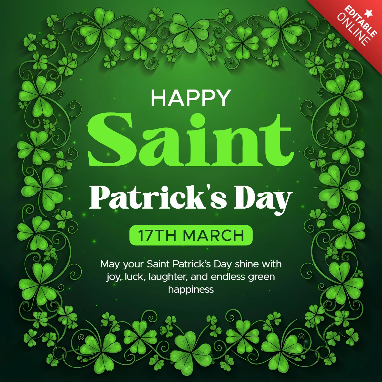 Saint Patrick's Day Celebration Template with Floral Design for Greeting Cards