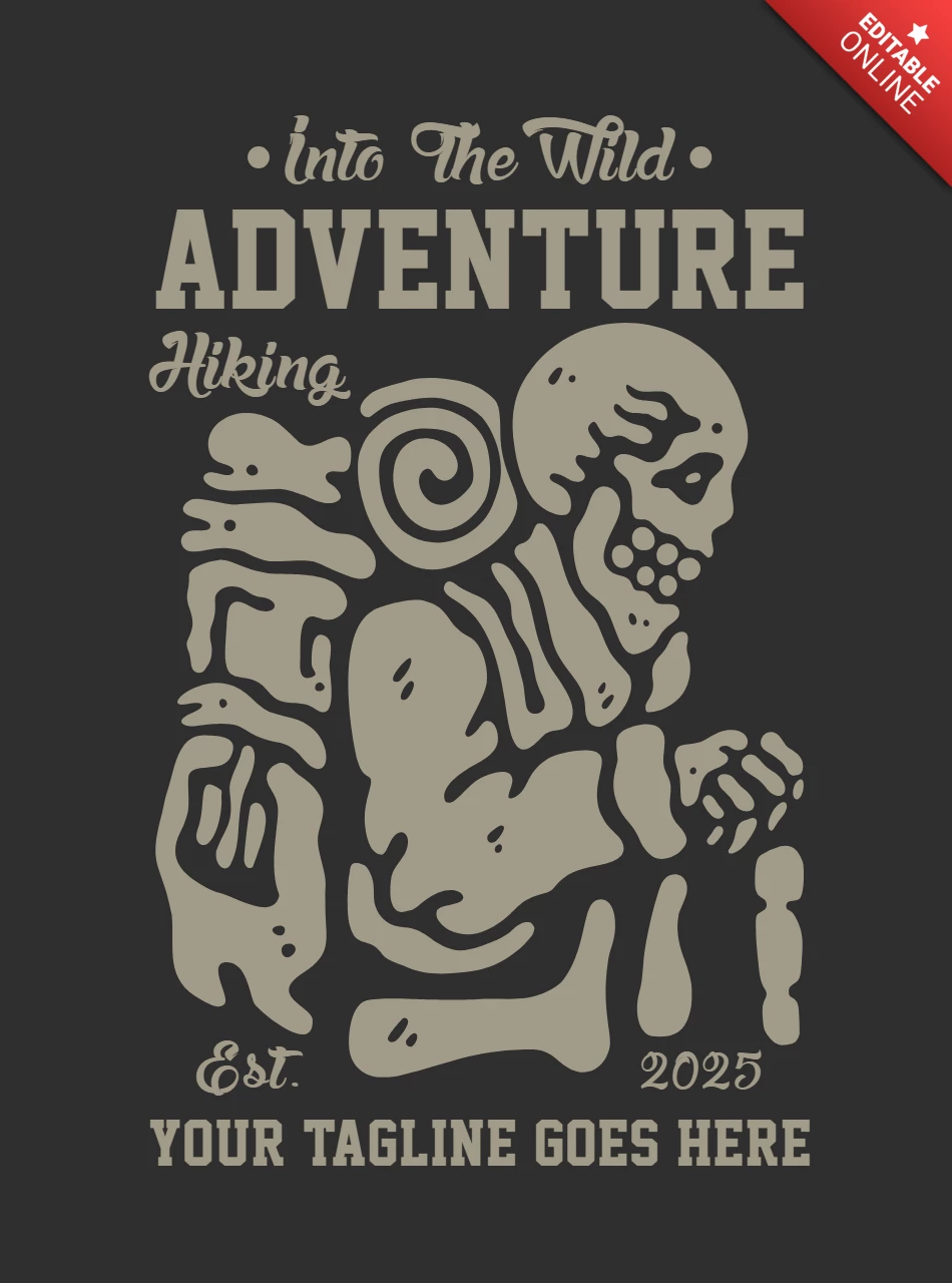 Hiker Skeleton Carrying Backpack Vintage T-shirt Design Template
