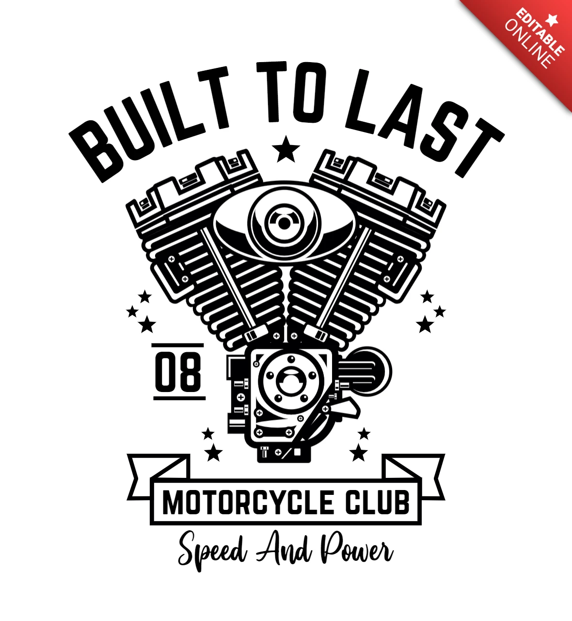 Built To Last Motorcycle T-Shirt Design Template