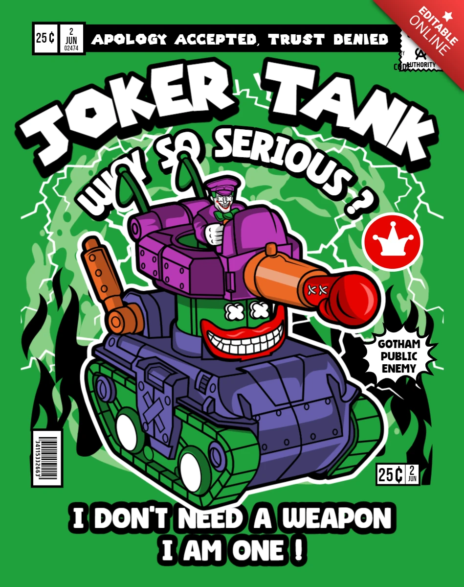 Joker Tank Cartoon Character Magazine Cover Design Template