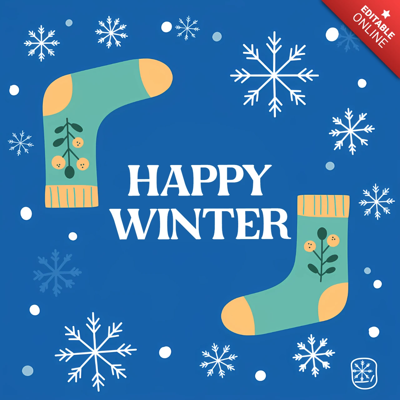 Wintersocken-Designvorlage für Grußkarten mit Schneeflocken