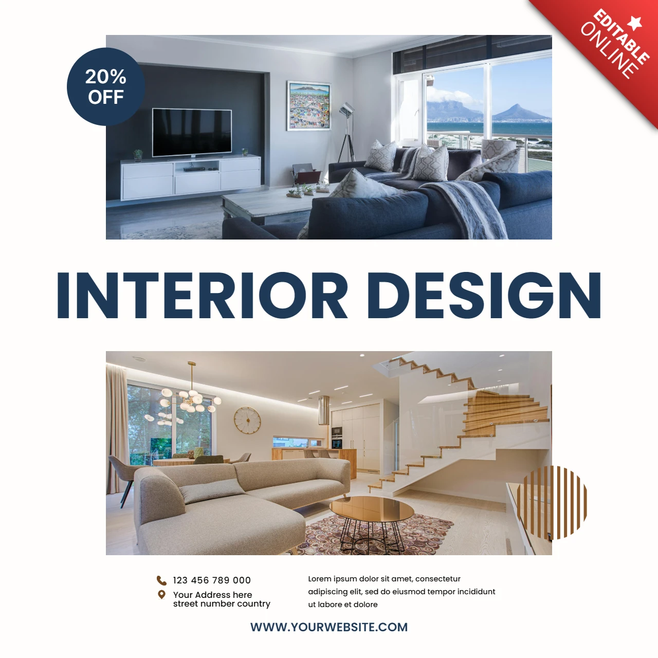 Moderno e minimalista modello di design d'interni per volantini promozionali