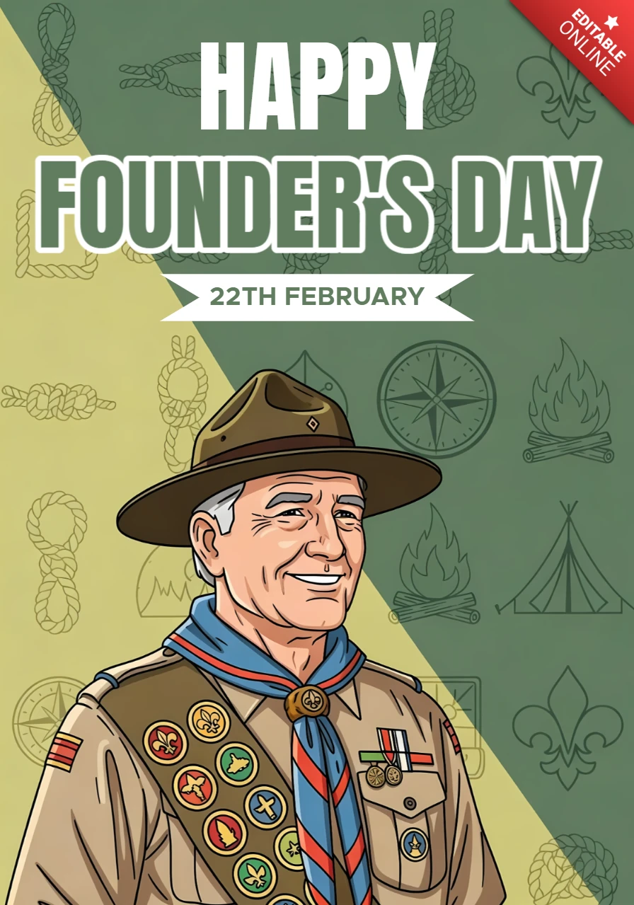 Joyeuse journée des fondateurs, modèle de design vintage pour carte de vœux avec illustration de chef scout.