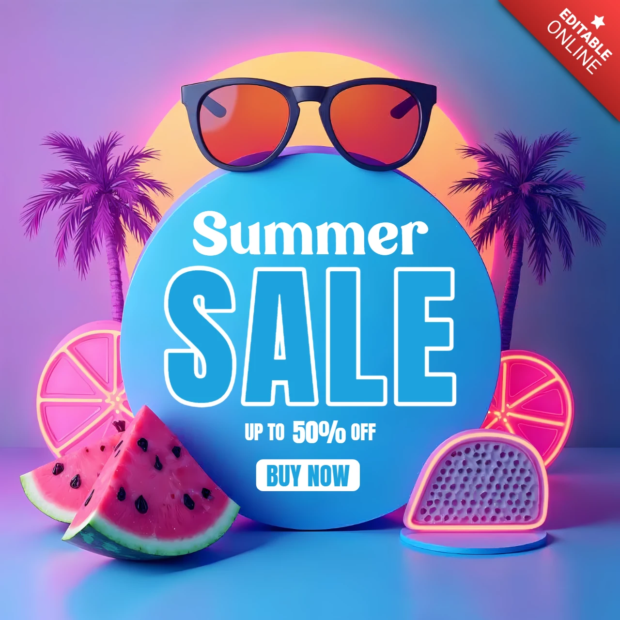 Eye Catching Summer Sale Design Template with Neon Graphics
