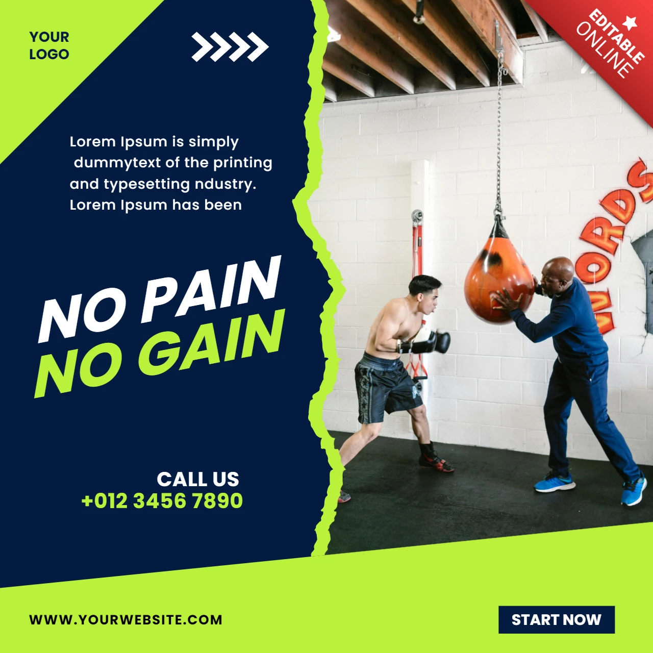 Modèle de conception d'un post instagram commercial de sport vert fluo et griffé