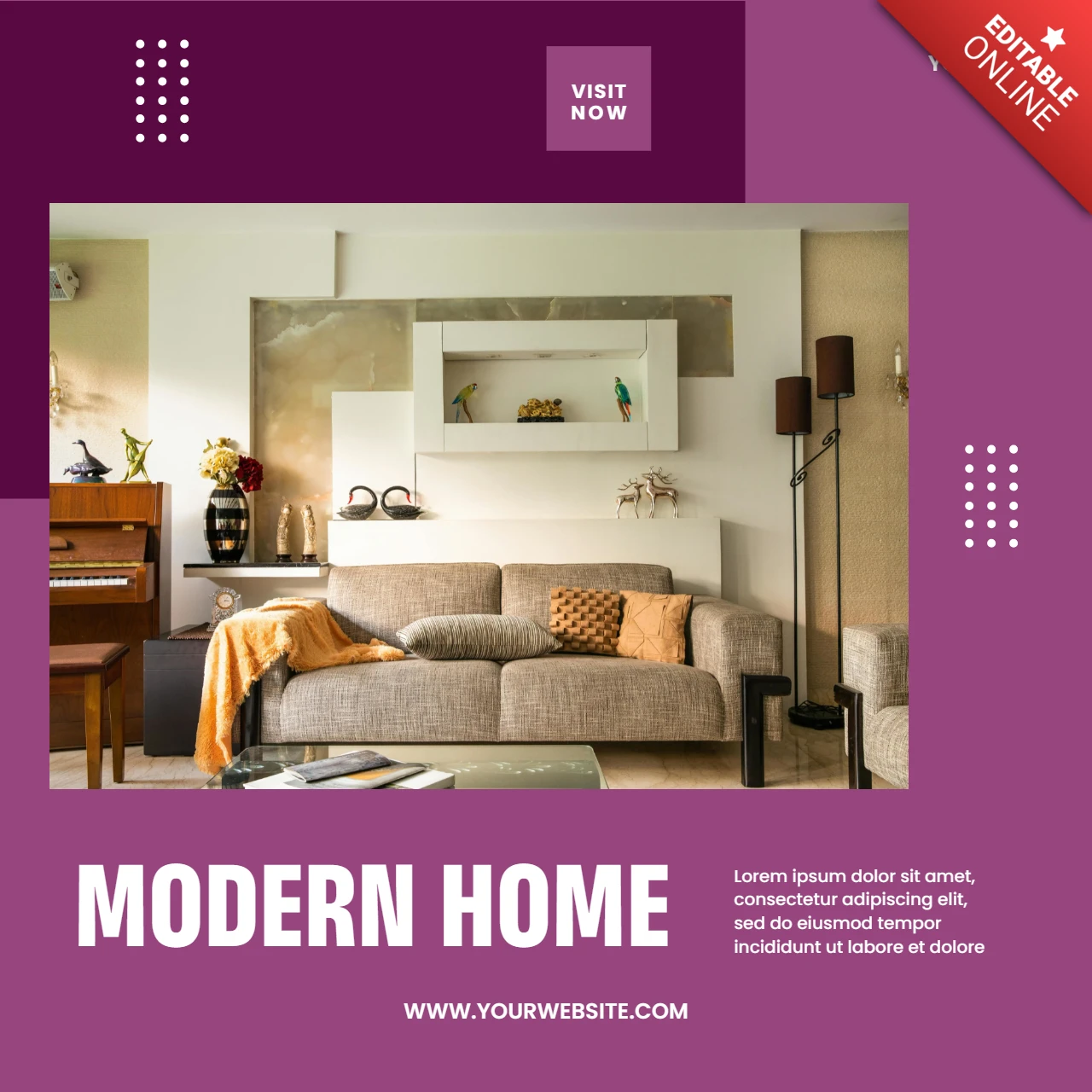 Modern Home Design Purple Template for Stylish Interior Promotion
