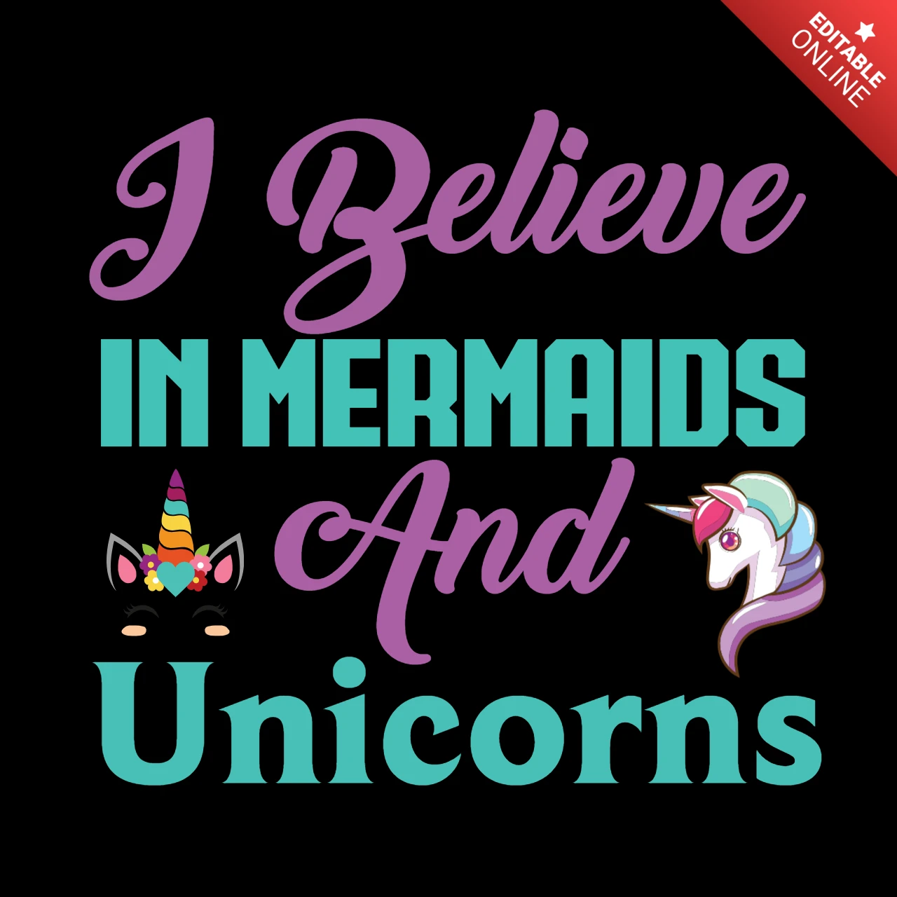 I Believe In Mermaid And Unicorn T-shirt Design Template
