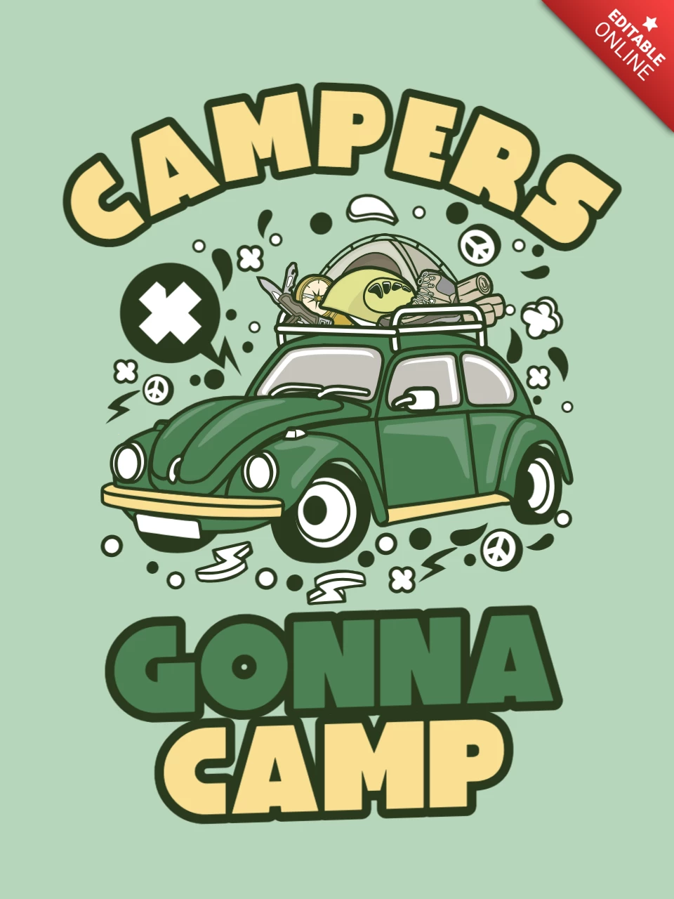 Campistas van a acampar con una plantilla de diseño de camiseta de auto
