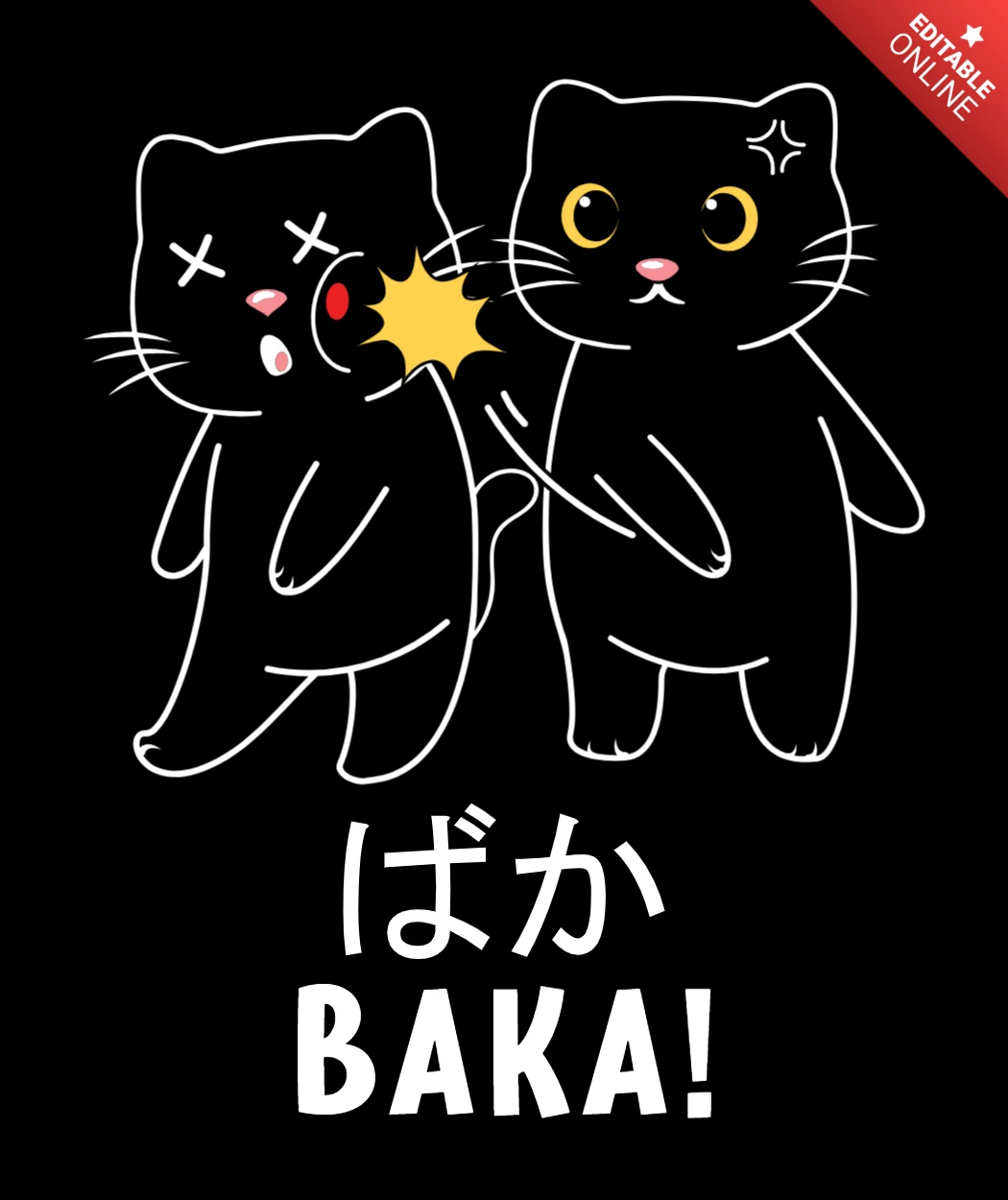 Cute Baka Cat Slap T-shirt Design Template
