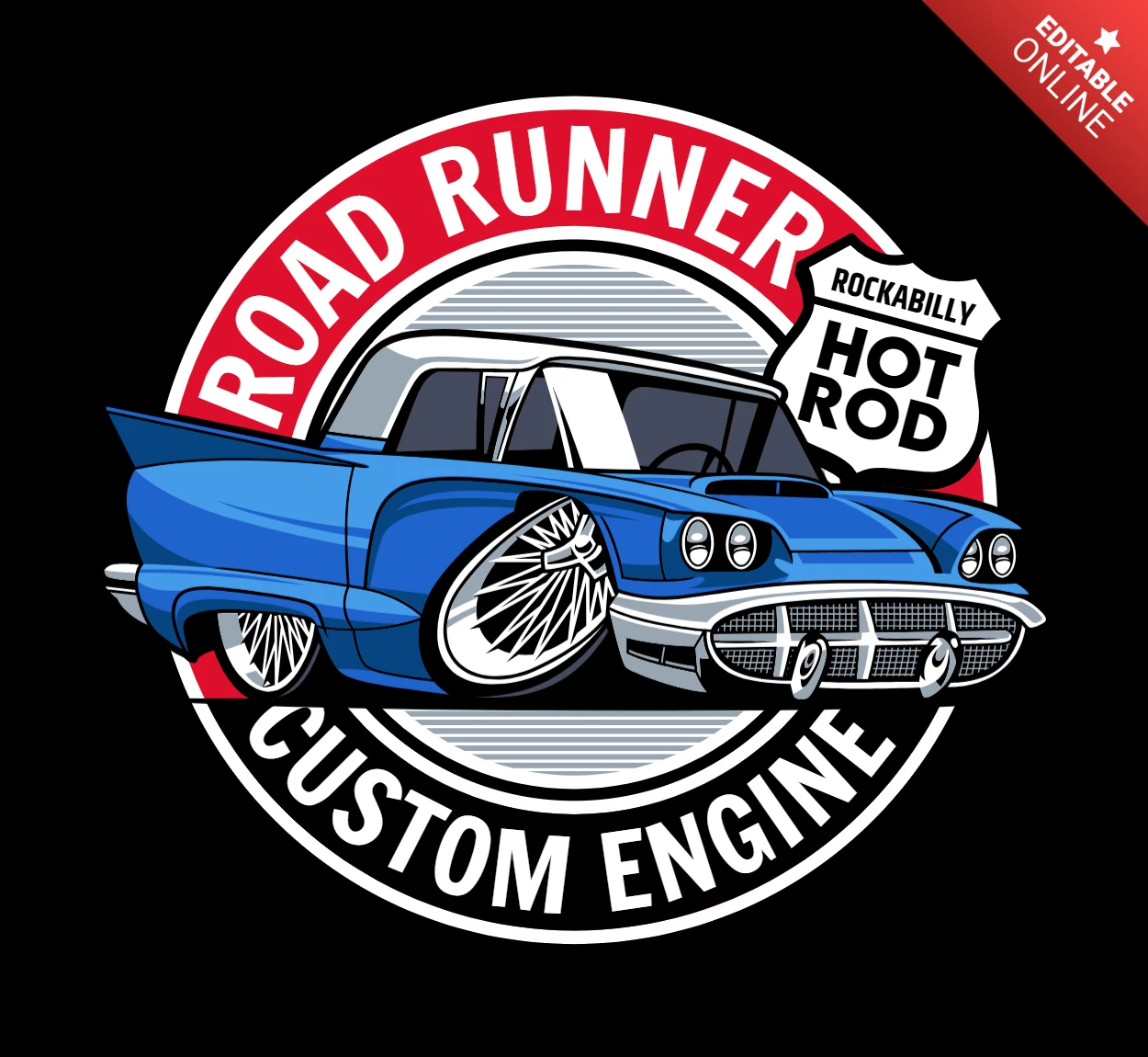 Road Runner Custom Engine Car T-shirt Design Template